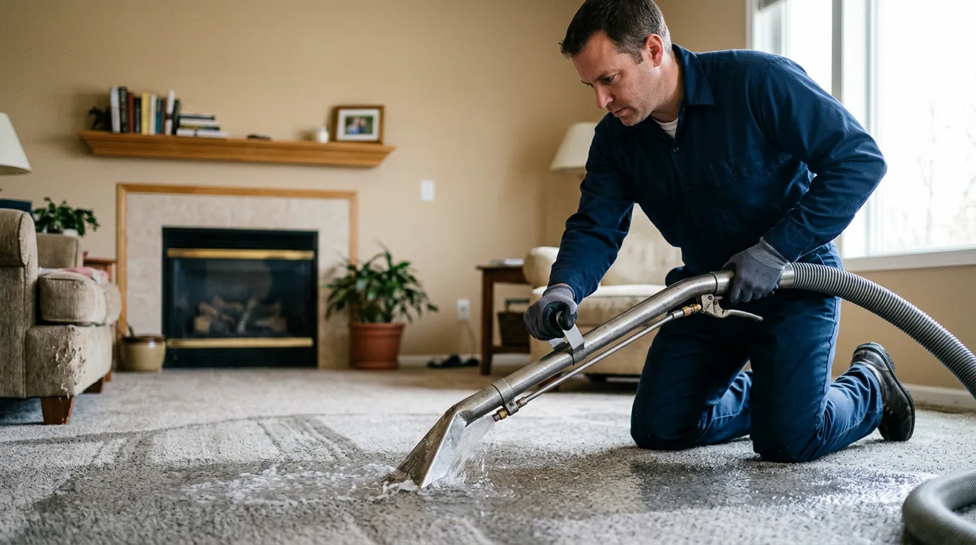 Water damage restoration technician working near Tuscola, TX